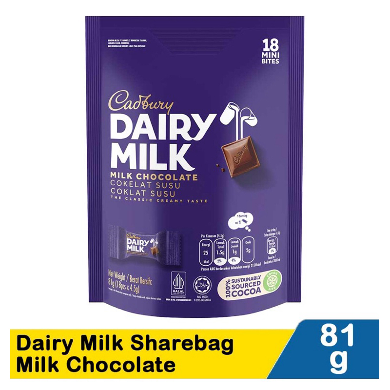 

Dairy milk coklat sharebag isi 18 x 4,5 gram