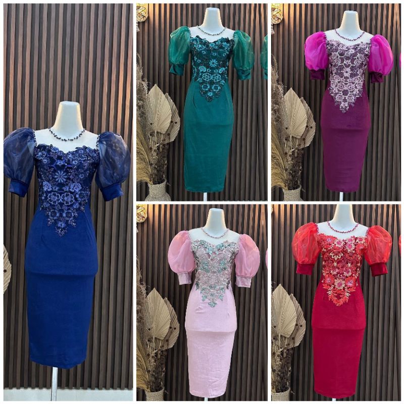 REVALINA-0018 ||  Dress Bludru Velvet Payet Twotone Lengan Balon // Dress Pesta cantik // Gaun Wanit