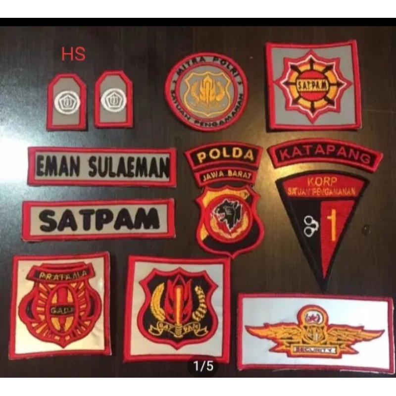atribut satpam terbaru,bordir seragam satpam timbul warna coklat polri terbaru