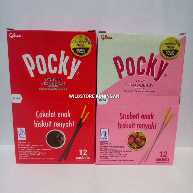 

Pocky Rasa [Strawberry Stroberi | Chocolate Cokelat] 1 Pak Isi 144g [12Pcs X 12gr]