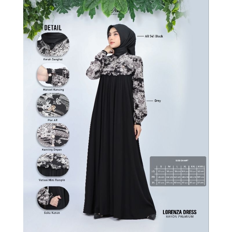 Dress Terbaru AR Rafi - Lorenza Dress - Gamis Polos Variasi Motif Rayon Premium - ORI By AR Rafi