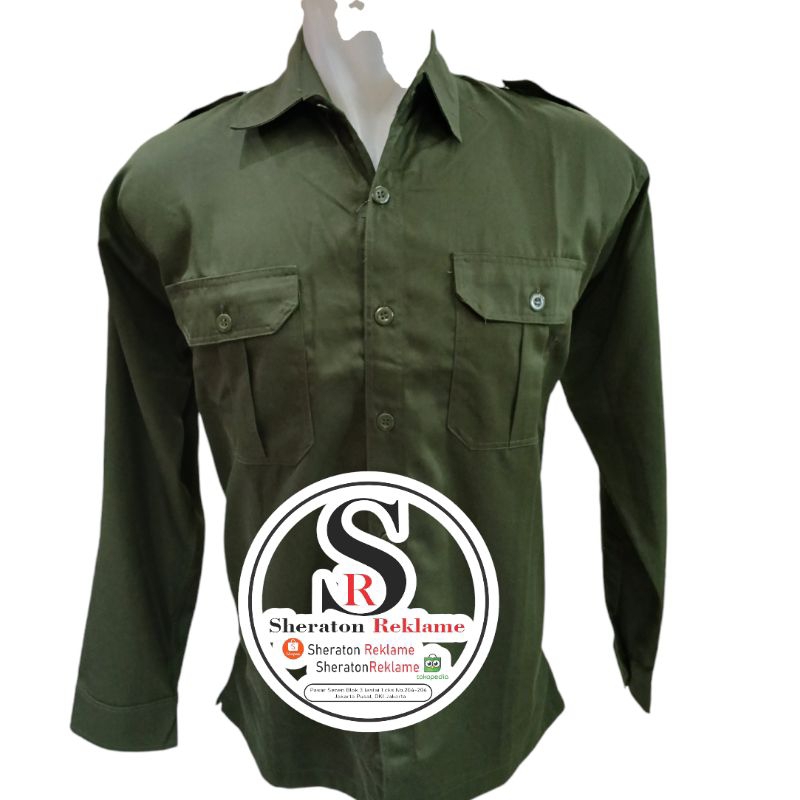 kemeja hijau army polos seragam hijau army polos Baju hijau army polos