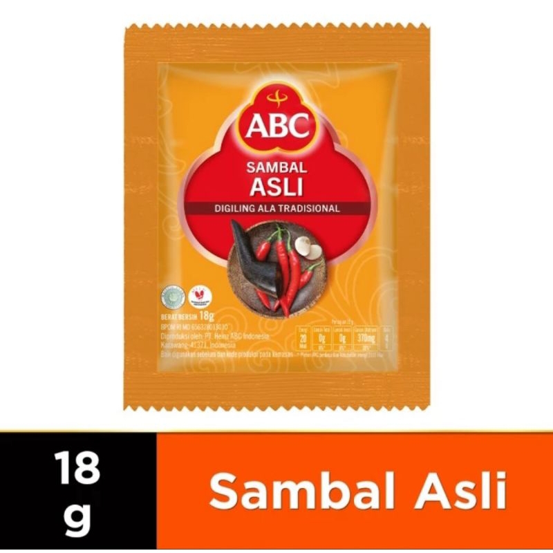 

1 bks sambal abc asli 18 gram isi 10 pcs eceran 1000