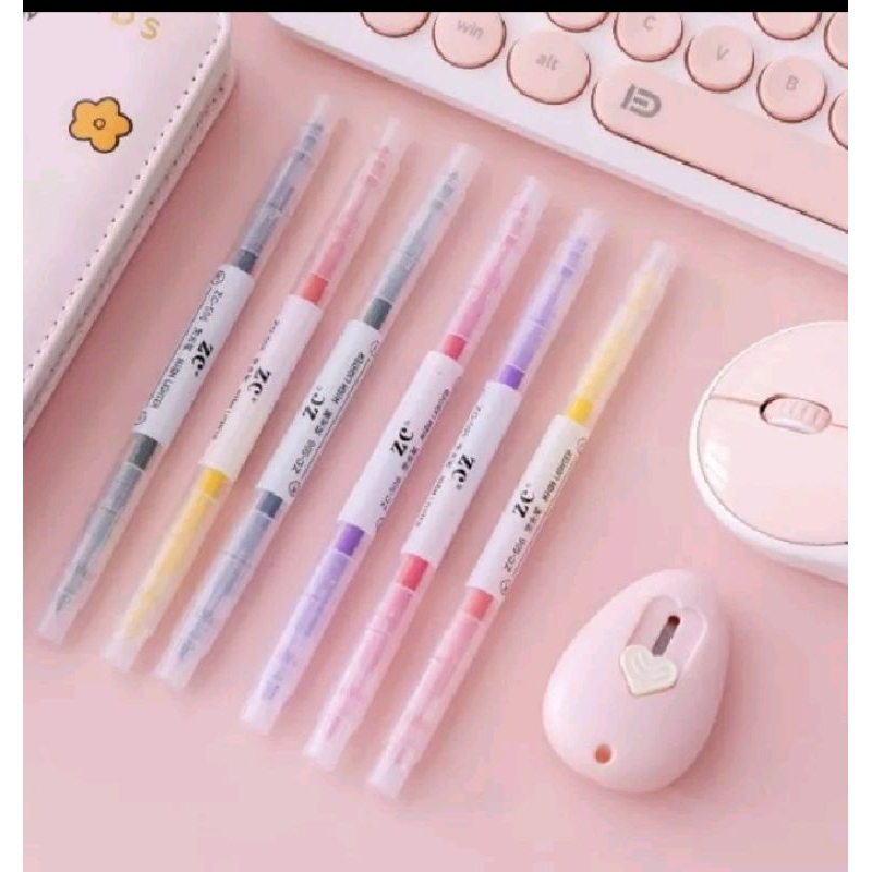 

(isi6pcs) SET HIGHLIGHTER DUA SISI WARNA PEN 2 SISI STABILO DIARY MARKER STATIONERY