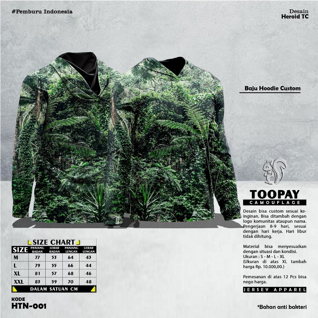 Baju Hoodie Kamuflase Hunting Camo & Kaos Berburu Lengan Panjang Camo untuk Pria Motif Hutan