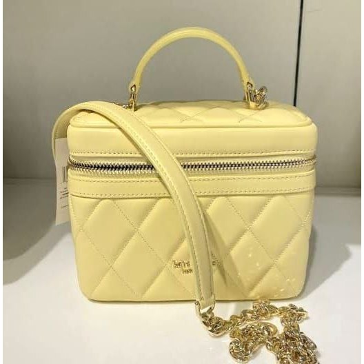 Tas Wanita KS Kat Spad Carey Trunk Crossbody Vanity Quilt Yellow Original