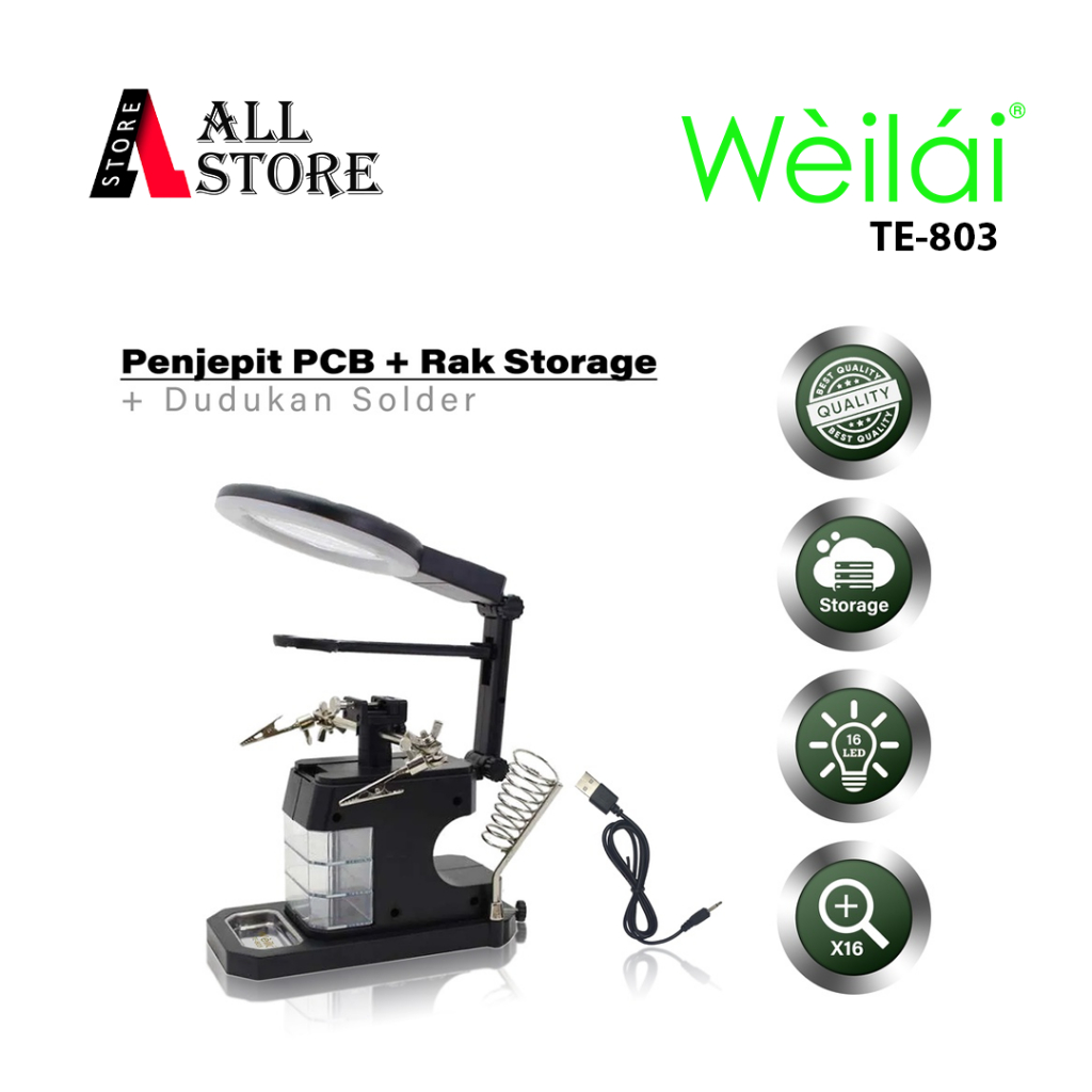 Weilai TE-803 Kaca Pembesar Dudukan Stasiun Magnifier LED Light Clamp