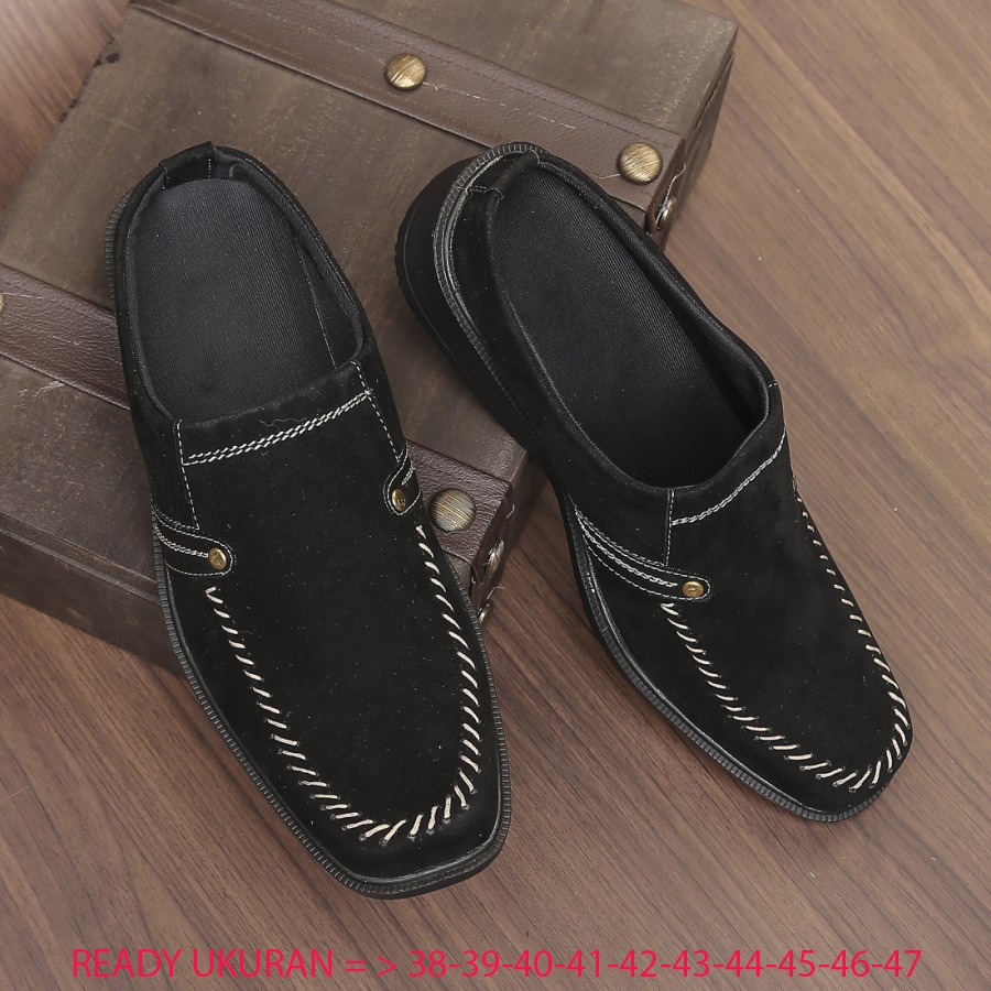 BIG SIZE - Sepatu Sandal Pria Kulit Asli Bustong Mule Casual Formal Cowok Ukuran Jumbo
