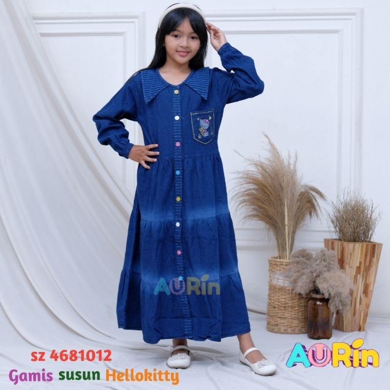 Gamis Jeans Anak Perempuan Hellokitty usia 4-8 tahun