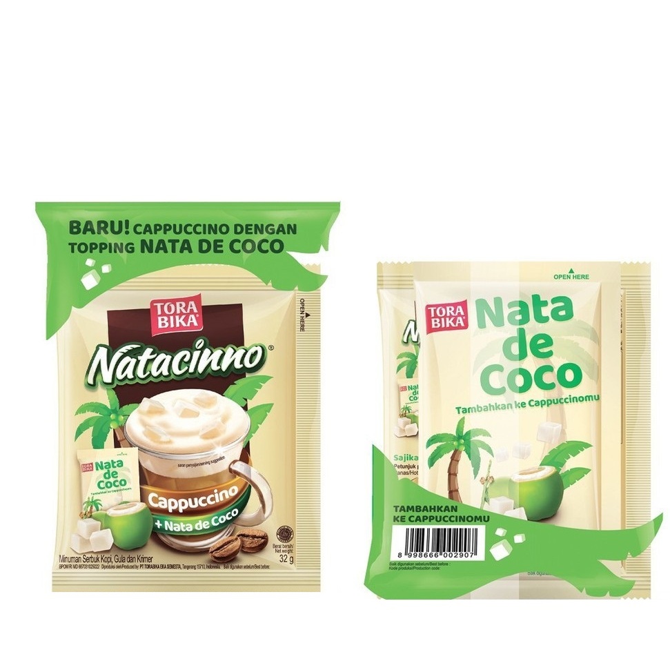

Kopi TORABIKA NATACINNO - Cappucino Tora Bika Nata de Coco - 1 Renceng 6 Sachet