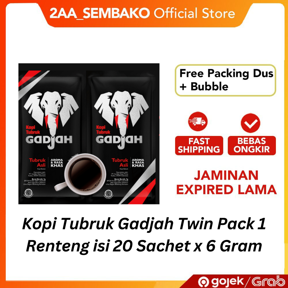 

Kopi Tubruk Gadjah Twin Pack 1 Renteng isi 20 Sachet x 6 Gram