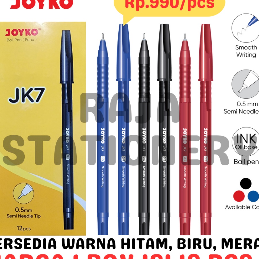 

TERLARIZZZ BALL PEN BLACK BLUE RED JK7 PENA PULPEN JK7 HITAM BIRU MERAH JK7 LUSIN BOX 12PCS