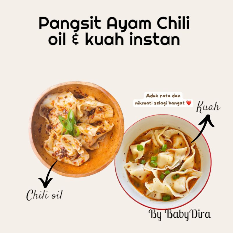 

pangsit Ayam kuah & Chili oil instan/ paket hemat / 1 bungkus Pangsit ayam kuah & Chili oil