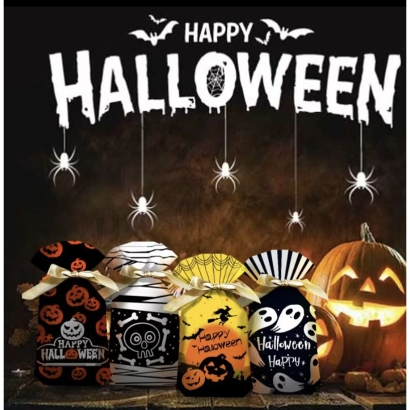 

candy bag haloween / plastik bingkisan halloween spooky hantu labu pumpkin party pesta acara snack haloween party coklat chocolate tas serut halloween