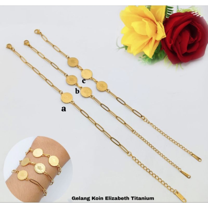 Gelang tangan rantai koin Elizabeth titanium fashion wanita