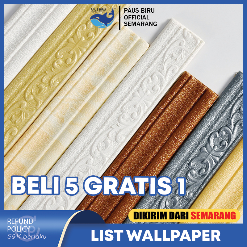 Paus Biru - Paket BELI 5 GRATIS 1 Wall Border List 1.15 M - Wallborder Foam 3D List Dinding Wallpape