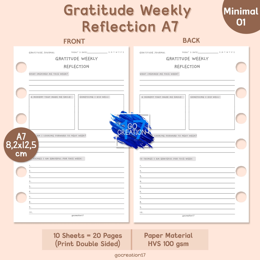 

Buku Planner Refill Kertas Isi Gratitude Weekly Reflection Simple Minimalis A7