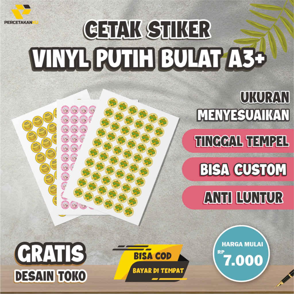 

Cetak Stiker Vinyl Anti Air Label Kemasan Makanan Minuman Label Usaha A3+