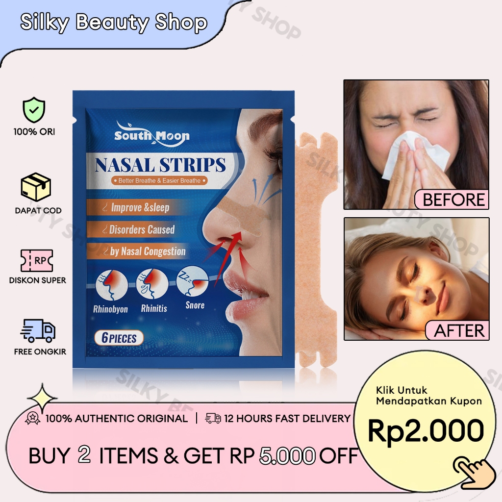 South Moon 【Beli 2 Gratis 1】Nasal Strips 6pcs Hidung Tempel Nose Strip Anti Dengkur Nasal Ventilatio