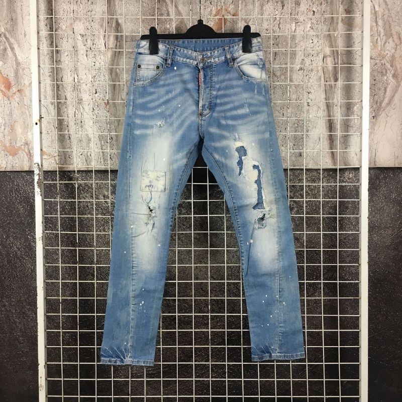 Celana Jeans Denim Fashion Pria Branded Dsquared2 Sobek Ripped Size 29 . SDA 05815 Second Bekas Prel