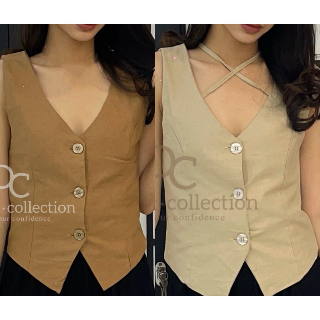 Hadley Tanktop Vest Blouse V-Neck Cotton Rami - Atasan Baju Rompi Tank Top Katun Rami Outer Outter