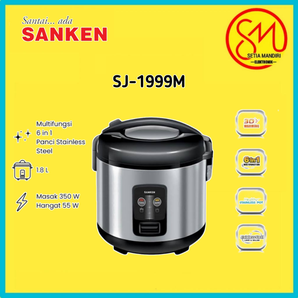 Sanken SJ-1999M Rice Cooker - Magic Com Stainless Steel 1.8L