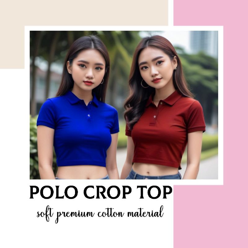 Crop Top Polo Shirt - Kaos Kerah Crop Top Wanita