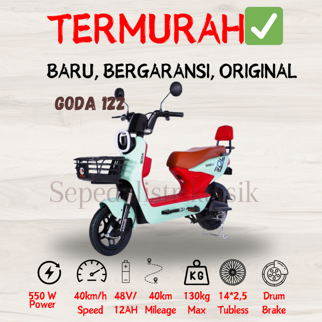 SEPEDA LISTRIK GODA 122 - ORIGINAL - GARANSI RESMI - SEPEDA LISTRIK MURAH PHS