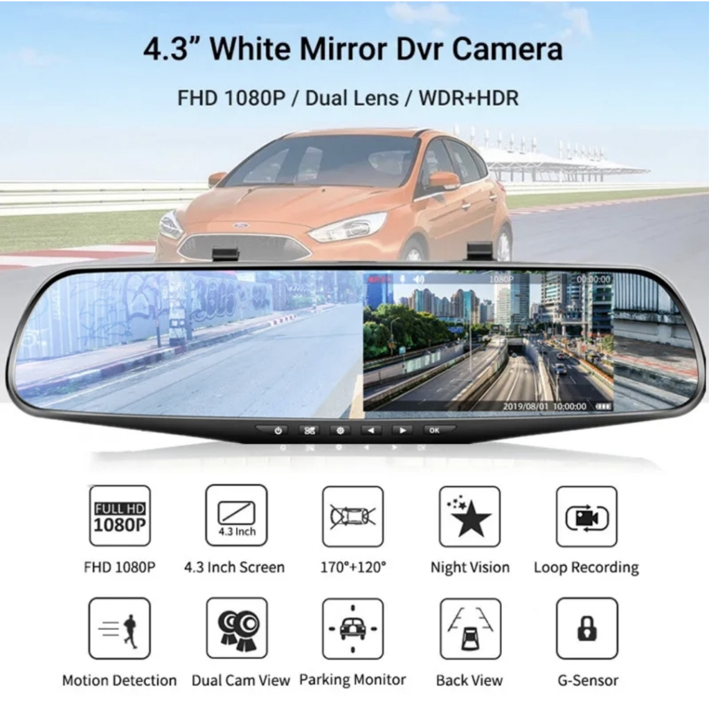 Kamera Mobil Kaca Spion 2 Kamera - Dvr Mobil Kaca Spion KMS02