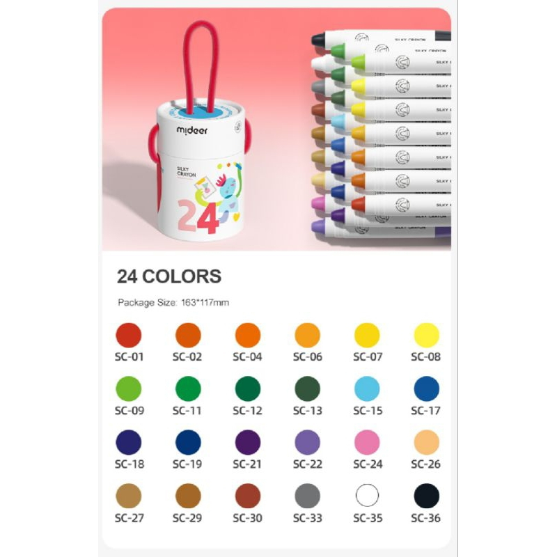 

Mideer silky crayon bucket packaging 24 pc non toxic washable for children face painting - B109