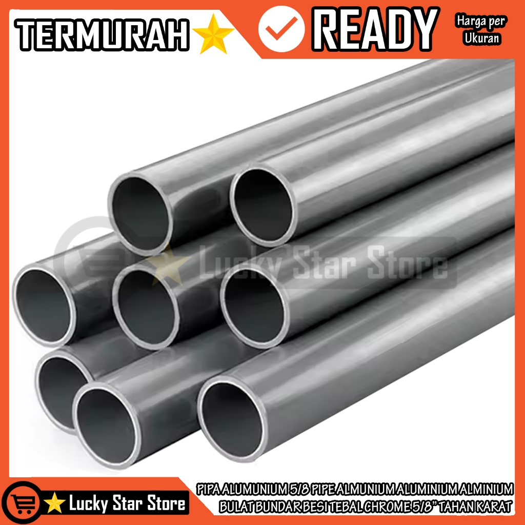 Pipe Almunium 5/8” Inch Pipa Alumunium 5/8 Aluminium Alminium Bulat Bundar Besi Tebal Chrome In Inci