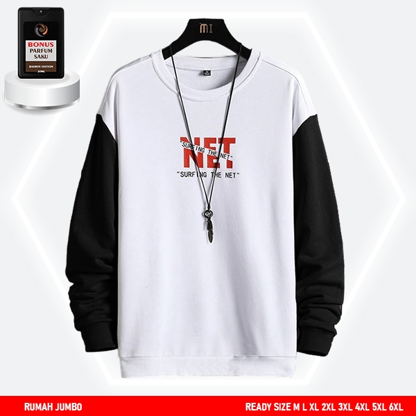 Sweater Oversize / M-6XL Crewneck Pria Kombinasi Putih Hitam Switer Cowok Sweater Pria Keren