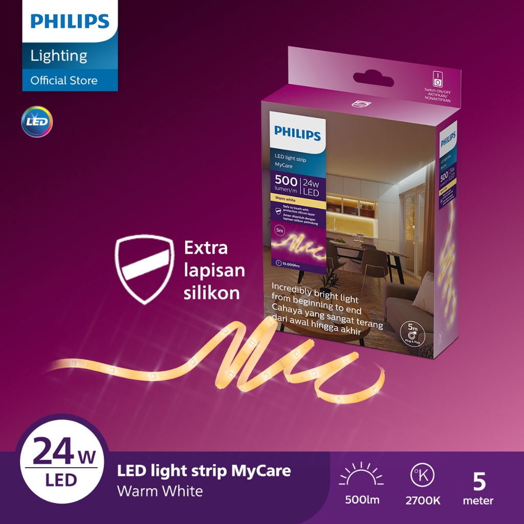 Lampu Philips LED Strip MyCare 24W 5M Plug and Play 2700K Kuning