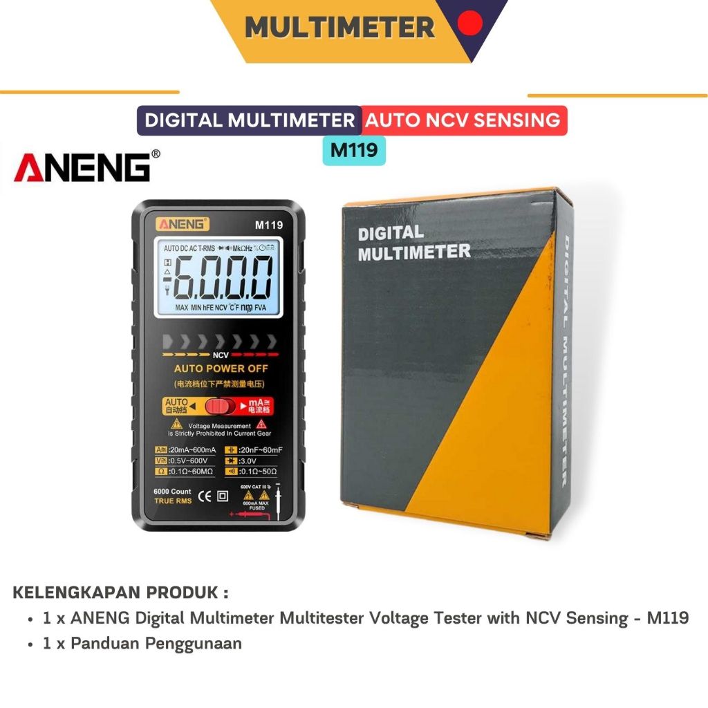 ANENG Digital Multimeter Multitester Voltage Tester with NCV Sensing - M119