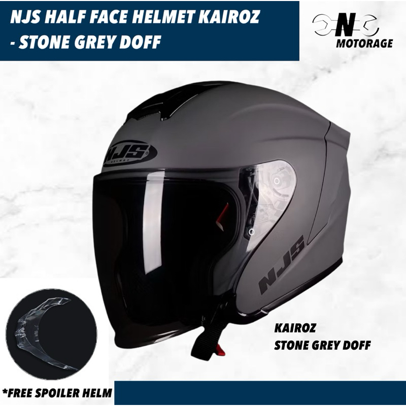 Helm Motor NJS Kairoz Solid Half Face SNI - Stone Grey Doff / Abu Doff + Free Spoiler Helm