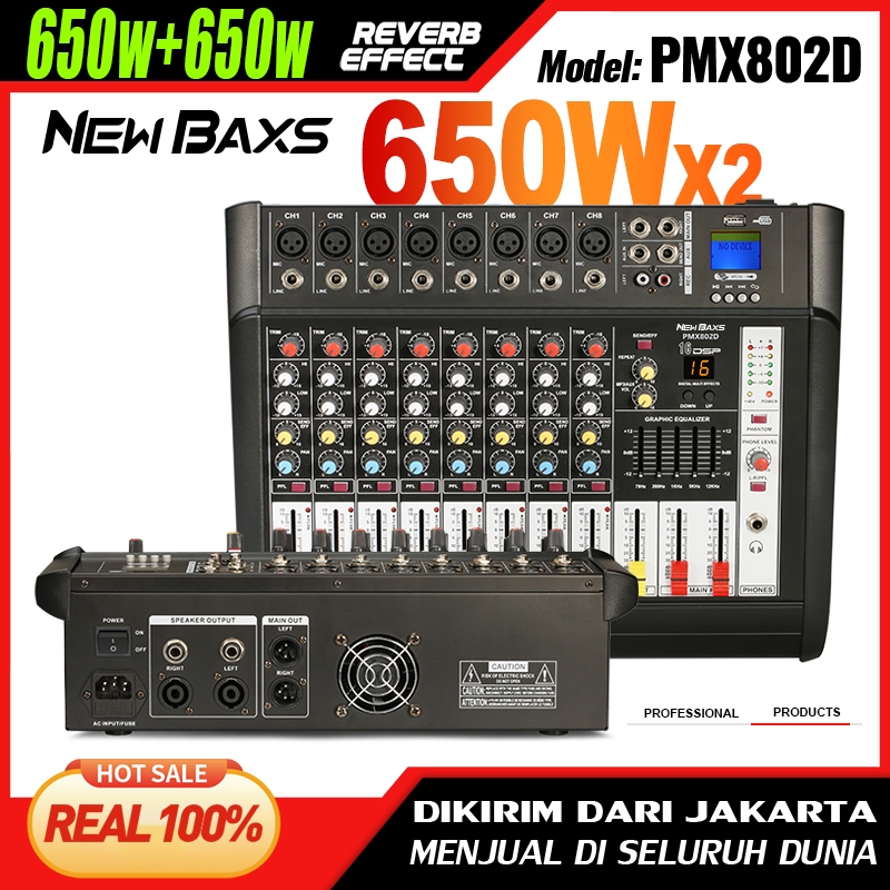 NEW BAXS Mixer Audio  PMX802D 8 sound strip built-in 650 watt power amplifier * 2 saluran 16DSP Laye