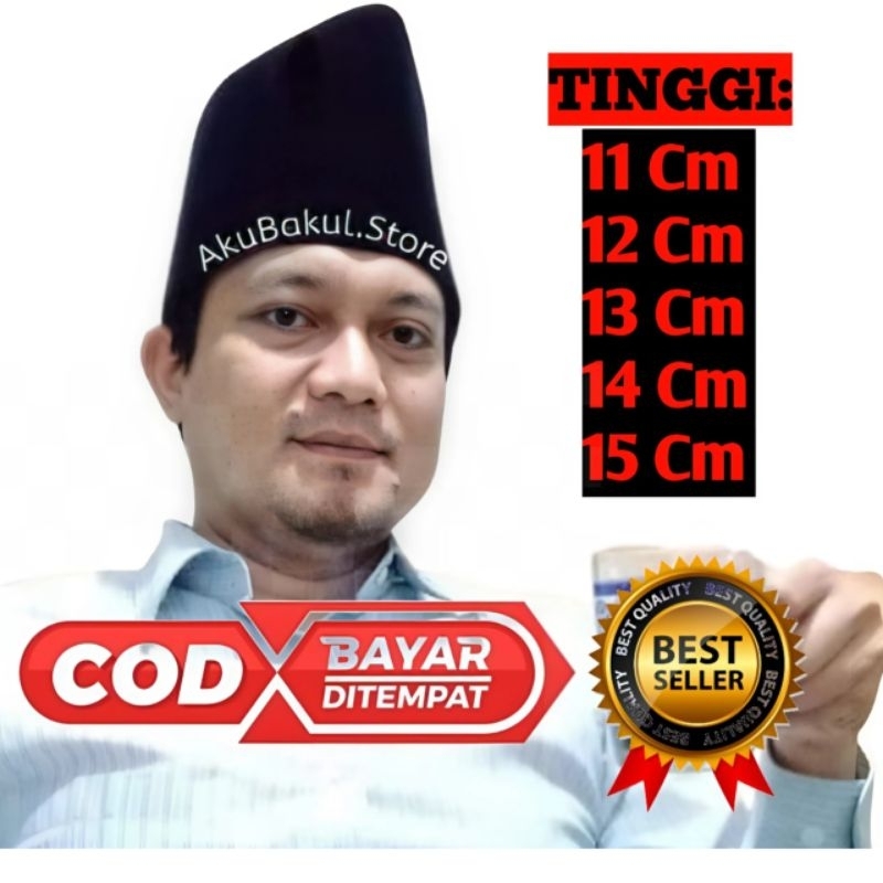 Songkok peci hitam tinggi kopiah hitam tinggi 11Cm,12Cm,13Cm,14Cm,15Cm peci pria dewasa songkok madu