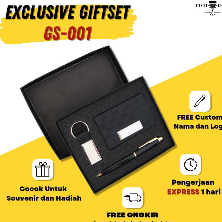 

KUALITAS TERBAIK Gift Set Souvenir Giftset 3 in 1 Gift Set Souvenir Pulpen Gantungan Kunci Card Holder Exclusive Giftset GS1