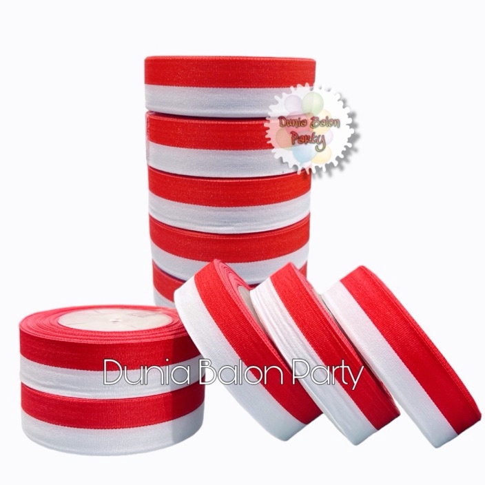 

ORIGINAL 1 ROLL Pita Satin Merah Putih 1 Inch Pita Merah Putih 25 Cm