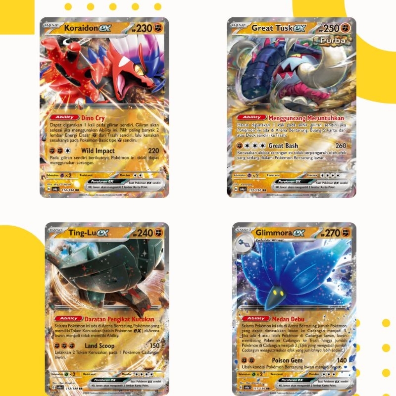 TCG POKEMON BAHASA INDONESIA Koraidon Ex, Great Tusk Ex, Ting-lu Ex, Glimmora Ex