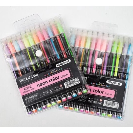 

FASH SALE Pulpen Gel Neon Color Pen Pastel Warna Warni 1 set 12 Warna Glitter Pen Gel