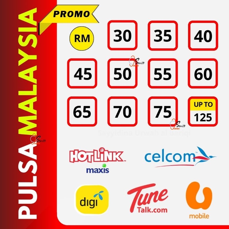 PULSA MALAYSIA [ Murah ] NOMINAL LENGKAP | Hotlink | Digi | Umobile | Celcom | Tunetalk