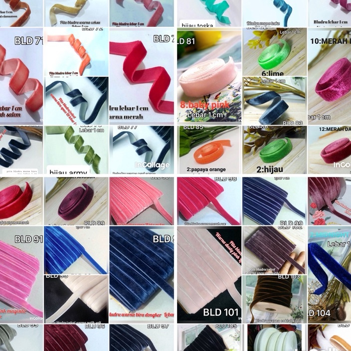 

TERBARU bludru per rol 15 meterwarna variasi lebar 1 cm