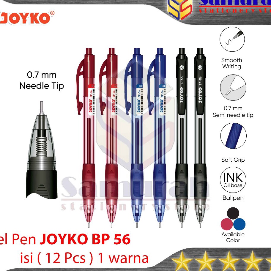 

SERBA MURAH Pulpen Cetek BP 56 Ball Pen BP56 7 mm Ballpen Click Hitam Biru Merah isi 12 Cetik murah