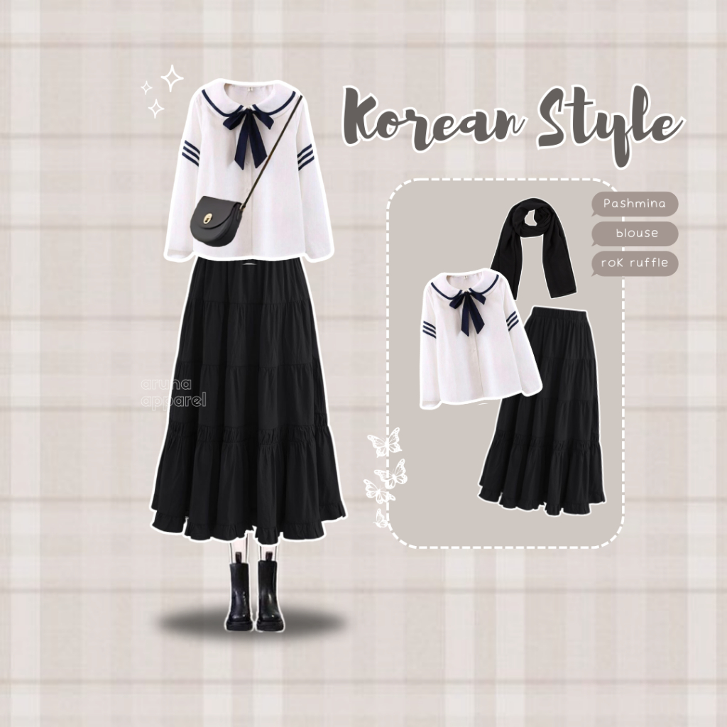 Aruna Set - AA235 Setelan Wanita Kekinian OOTD Korean Style OLD MONEY Outfit Pinteres Hijab Friendly