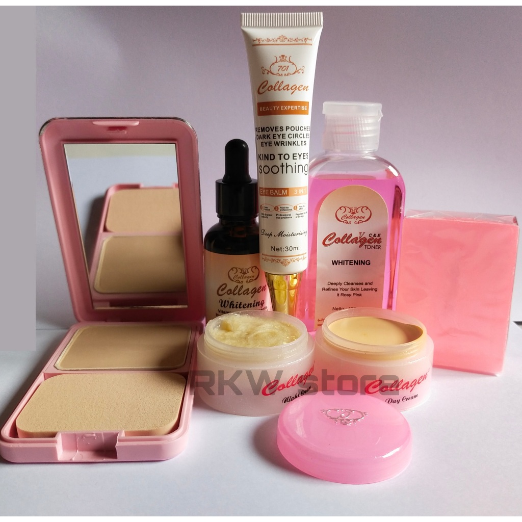Paket Komplit Cream Collagen Serum plus Eye Balm 6in1 dan Bedak Padat Dhilisa