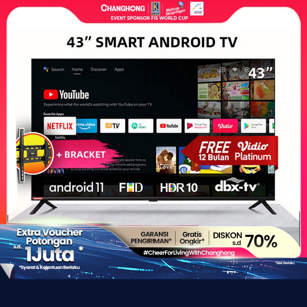 Changhong 43 Inch Newest Android 11 Frameless Smart TV Google certified  Digital TV FHD LED TV-L43G7