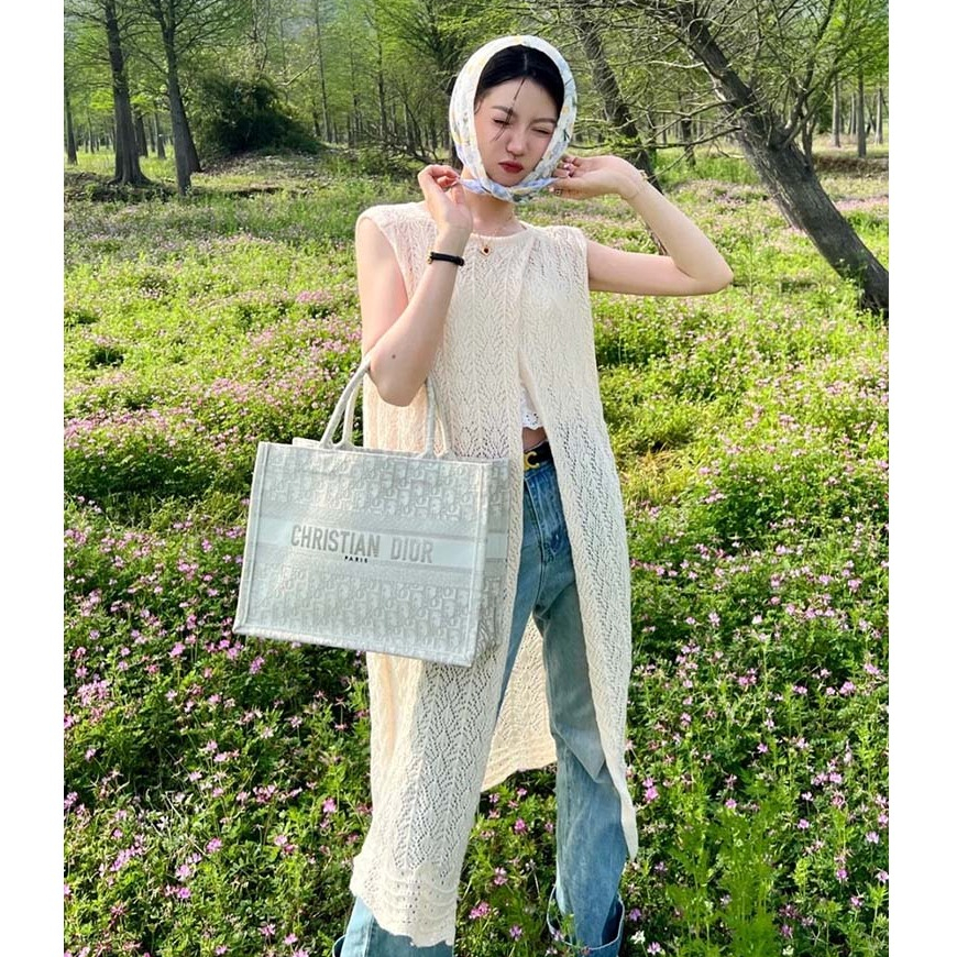 ROSELLA Berlapis Dengan Rok Panjang Belahan Belakang Rok Gaun Rompi Rajutan Blus Wanita Aprikot