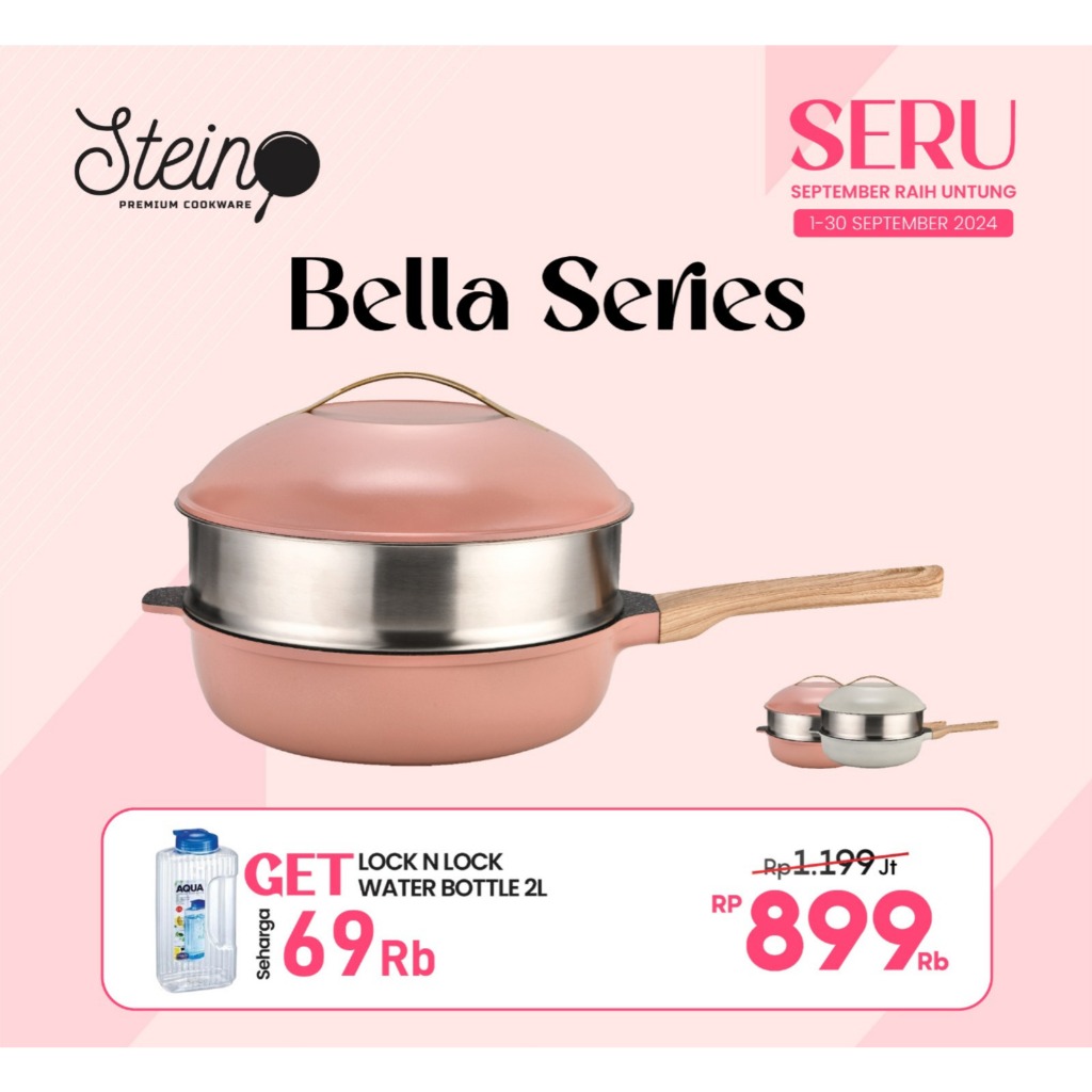 [BONUS FOODTONG] STEIN STEINCOOKWARE Bella series Wok 28cm + Lid + Steamer | Panci Kukus Granite Coa