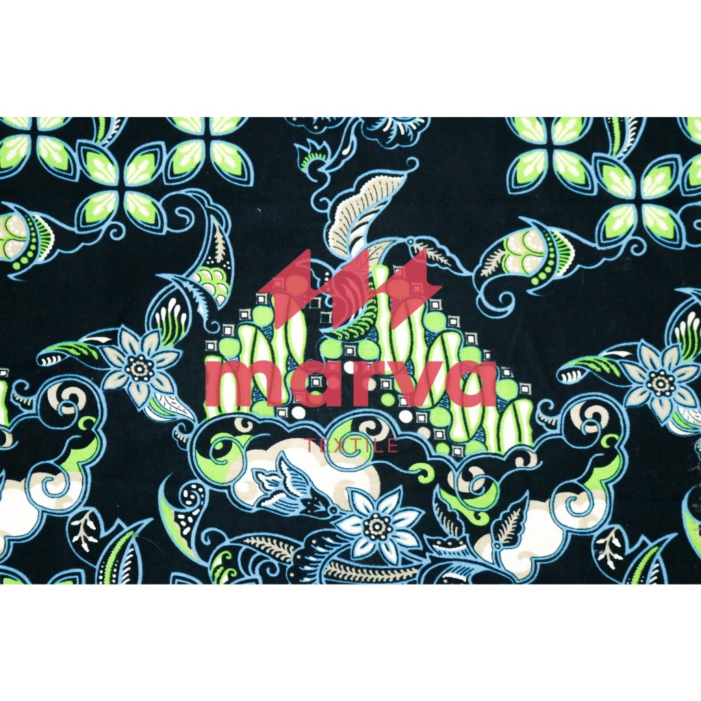Kain Batik Meteran Premium Bahan 100% katun motif bunga warna hitam by Marva textile